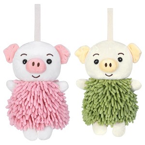 REGALWOVEN Bathroom Kitchen Cute Cartoon Piggy Chenille Soft Absorbent Hand Towel 2 Packs 7" x 11" - 1 of 4