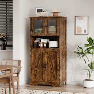 50"  Tall Kitchen Cabinet with Glass Doors and Adjustable Shelves for Kitchen, Pantry, Living Room, White - 1 of 4