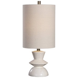 Uttermost Mid Century Modern Accent Table Lamp 23 1/2" High White Wood Tone Beige Fabric Drum Shade for Living Room Bedroom House - 1 of 1