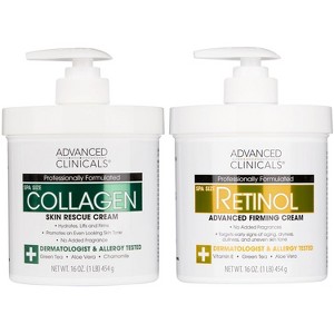 Advanced Clinicals Retinol Body Cream & Collagen Body Lotion Skin Care Set. Anti-Aging Body & Face Moisturizing Creams. Two - 16 Oz - 1 of 4