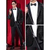 Lars Amadeus Men's Peak Lapel Wedding Shiny Argyle Plaid Velvet Suit Jacket - 3 of 4