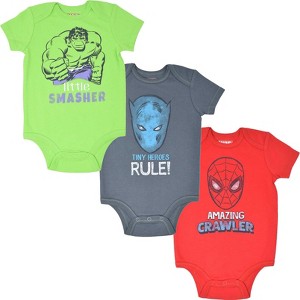 Marvel Avengers Spider-Man Hulk Black Panther 3 Pack Bodysuits Hulk/ Black Panther/ Spiderman  - 1 of 4