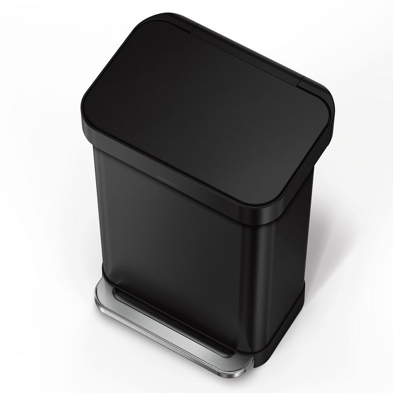 simplehuman 45L Rectangular Step Kitchen Trash Can with Liner Pocket, Matte Black Stainless Steel, 3 of 6