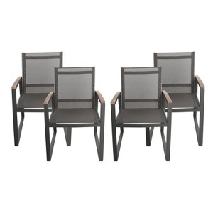 GDFStudio Aubrey Outdoor Aluminum Dining Chairs with Faux Wood Accents - 1 of 4