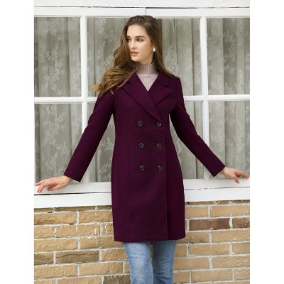 INSPIRE CHIC Women's Double Breasted Notched Lapel Winter Long Coat Purplish X-Small — фото 3