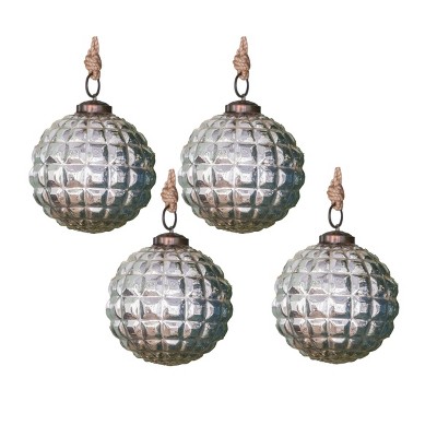 GlasFlength Tree Ornaments Modern Glass Christmas Ball Set Fashion Interesting Design for Holiday Decorating, Silver, 4.7"*4.7"*4.7"