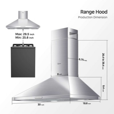 Midea 30-Inch Stainless Steel Convertible Wall Mounted Range Hood