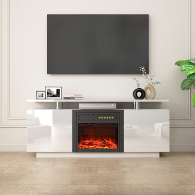 NicBex TV Stand Fireplace TV Stand with Heating and Flame Color Changes Entertainment Center for Living Room