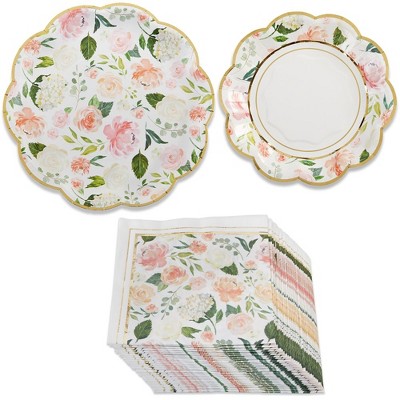 Kate Aspen Pink Floral Brunch 62 Piece Tableware Set (16 Guests