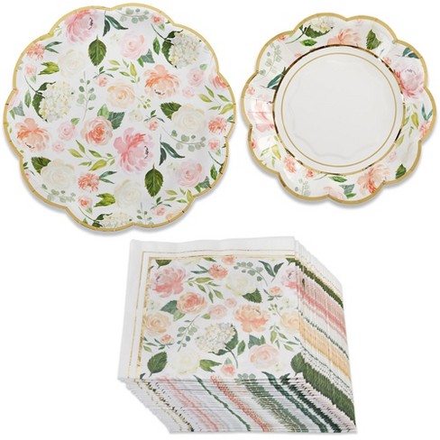 Kate Aspen 32 Pcs Botanical Garden Paper Plates, 9 inch Heavy Duty Disposable Party Plates, Party Supplies Tableware for Birthda