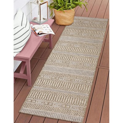 Ivory Flat Woven Synthetic Stripe Indoor/Outdoor Rug 1'11" x 7'6"