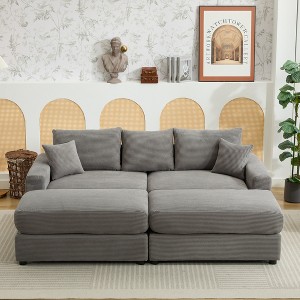 Modern 2-Piece Corduroy Sectional Couch Slipcover Cushion Covers Stretch Fabric 2 Pillows Retro Chic Living Room - 1 of 4