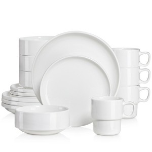 vancasso 16 Piece White Ceramic Porcelain Dinnerware Tableware Dinner Set with Dinner Plate, Dessert Plate, Bowl, Mug Set - 1 of 4