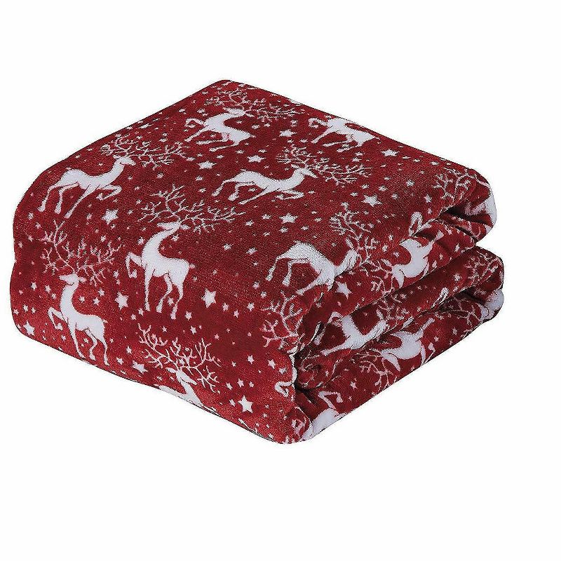 Kate Aurora Ultra Soft & Cozy Christmas Red Reindeer Plush Throw Blanket Cover - 50 in. W x 60 in. L, 1 of 3