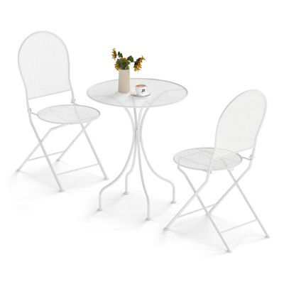 Tangkula 3 Piece Patio Set w/ Rattan-like Pattern Metal Patio Folding Bistro Set for 2