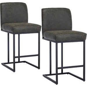 Jojoka Bar Stools,24" Seat High Counter Height Leather Barstools with Back and Metal Frame for Kitchen Island - 1 of 4