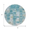 Teal Blue And Khaki Striped Washable Indoor Outdoor Area Rug - 3 of 4