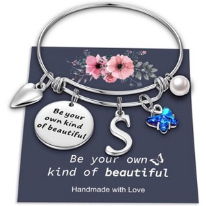 Butterfly Initial Bracelets for Teen Girls and Women with Crystal Butterfly and Pearl, Expandable Bangle - 1 of 4