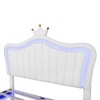 Upholstered Bed Frame with LED Lights,Modern Upholstered Princess Bed With Crown Headboard - 3 of 4