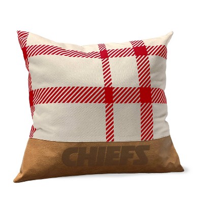 NFL Kansas City Chiefs Farmhouse Plaid Faux Leather Throw Pillow