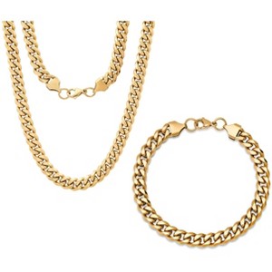 Steeltime 24" and 8" Men's stainless steel cuban link chain set. Color Option: Silver, Gold, Black - 1 of 4