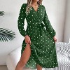 Women's Vintage Polka Dot Wrap Dress Long Sleeve Tie Waist Pleated Midi Dress - 2 of 4