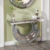 43" Silver Mirrored Entryway Console Table with Semicircle Base, Mirror Glass Entryway Table for Living Room - Panipeachy - 3 of 4