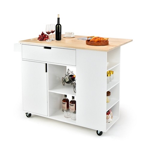 Tangkula Kitchen Island Cart Rolling Serving Trolley W Drop Leaf