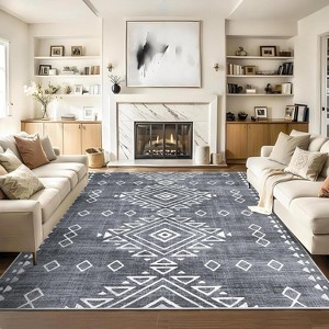 Acekool 6x9 Washable Area Rug, Soft Low Pile Non-Slip Geometric Accent Carpet, Foldable, Red for Bedroom, Dining Room, Nursery - 1 of 4