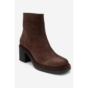 Junae - Brown Suede Leather Block Heel Boot (Women) brown suede 6 Forever & Always Shoes US - 1 of 4