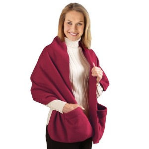 Collections Etc Cozy Fleece Wrap Shawl With Large Front Pockets - Keeps Hands and Shoulders Warm During Cold Winter Season - 1 of 3