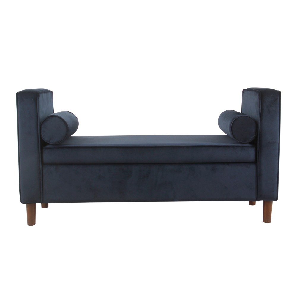 Photos - Pouffe / Bench Rimo Velvet Storage Bench Dark Navy - HomePop: Upholstered, Lift-Off Lid, Includes Pillows