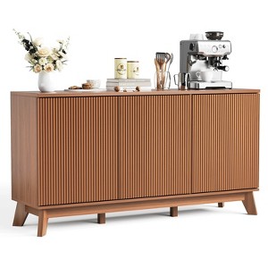58" Walnut Sideboard Buffet Cabinet – Fluted Curved Doors, Adjustable Shelves, Raised Base – Wood Storage for Dining Room - 1 of 4