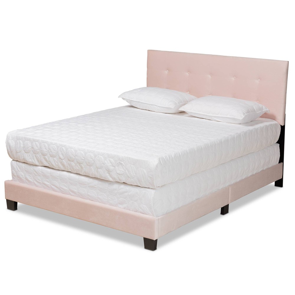 Photos - Bed Frame Queen Caprice Glam Velvet Fabric Upholstered Panel Bed Pink - Baxton Studi