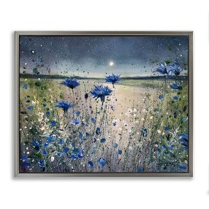 Stupell Industries Moon over Blooming Flowers Floating Frame Canvas Art - 1 of 4