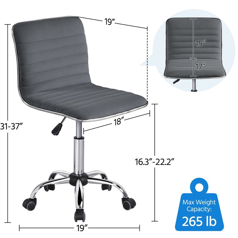 Yaheetech Velvet Low Back Armless Desk Chair Office Chair with Wheels, 3 of 8