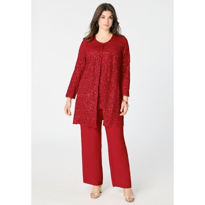 Roaman's Sequined Lace Jacket Pant Set