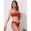 INSPIRE CHIC Women's Bandeau Drawstring Side Tie Ribbed Bikini Sets, Strapless Top Triangle Bottom Swimwear Bathing Suits 1 Set - 4 of 4