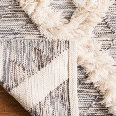 Grey and Ivory Geometric Wool 9' x 12' Area Rug