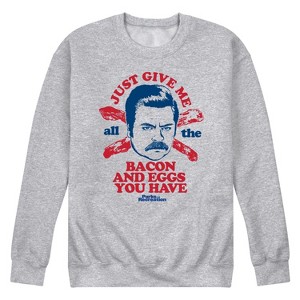 Men's - Parks and Recreation - Ron Give Me All The Bacon and Eggs You Have Graphic Fleece Sweatshirt - 1 of 4