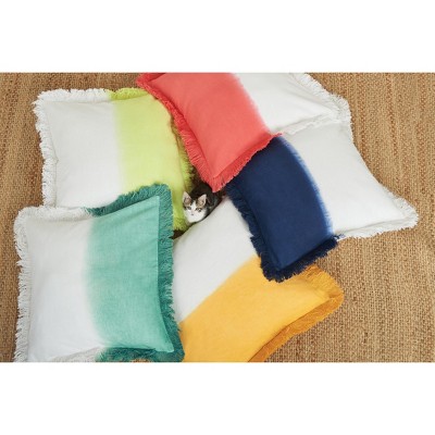 22in x 22in Citron and White Cotton Blend Square Pillow