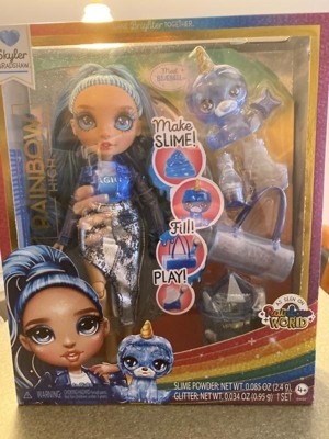 Rainbow High Skyler (Blue) with Slime Kit & Pet - Blue 11” Shimmer Doll  with DIY Sparkle Slime