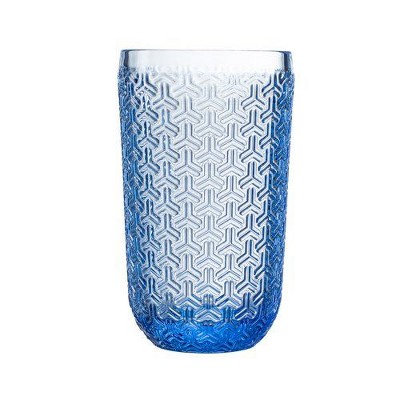 Blue Geometric Textured 14oz Highball Glass Set