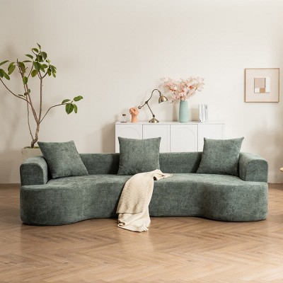 Modern Curved Corduroy Sofa with Plush Cushions, Oversized Silhouette and No-Assembly Design for Living Room or Apartment-Maison Boucle