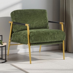 27.56" Modern Upholstered Accent Chair with Plush Cushion and Wooden Armrests - 1 of 4