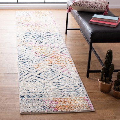 Ivory and Fuchsia Geometric Runner Rug, 2' x 7'