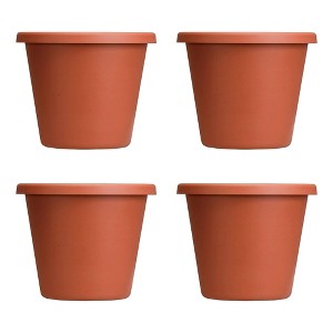 The HC Companies 12 Inch Classic Durable Plastic Flower Pot Container Garden Planter with Molded Rim and Drainage Holes, Terra Cotta (4 Pack) - 1 of 4