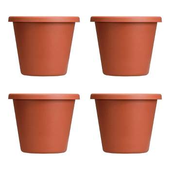 The HC Companies 12 Inch Classic Durable Plastic Flower Pot Container Garden Planter with Molded Rim and Drainage Holes, Terra Cotta (4 Pack)