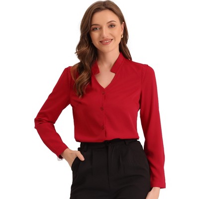Allegra K Women's Elegant V Neck Work Office Button Up Shirt