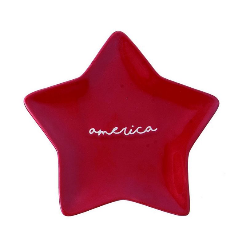 Transpac Simple Americana Red White Blue Ceramic Star Decorative Small Plate Set of 3, Dishwasher Safe, 6.5", 4 of 5